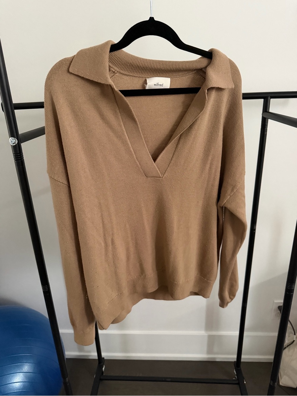 Wilfred Caramel Collared V-Neck Knit Sweater